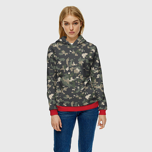 Женская толстовка Пиксельный камуфляж / 3D-Красный – фото 3