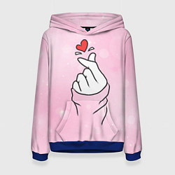 Толстовка-худи женская Сердечко пальцами, цвет: 3D-синий