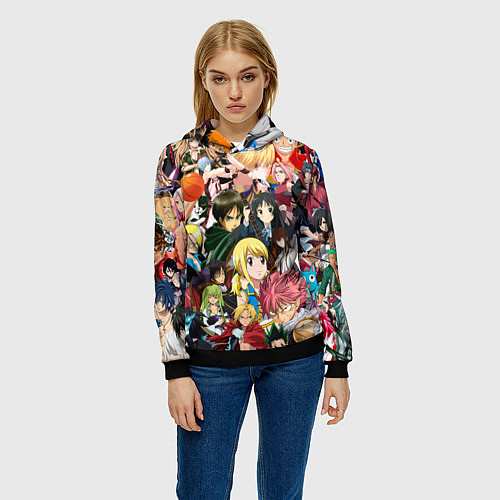 Женская толстовка Аниме коллаж / 3D-Черный – фото 3