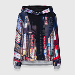 Толстовка-худи женская Ночной Токио, цвет: 3D-меланж