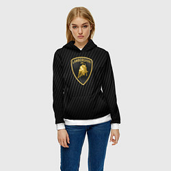 Толстовка-худи женская Lamborghini logo n carbone, цвет: 3D-белый — фото 2