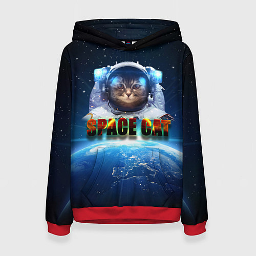Женская толстовка Космический кот / 3D-Красный – фото 1