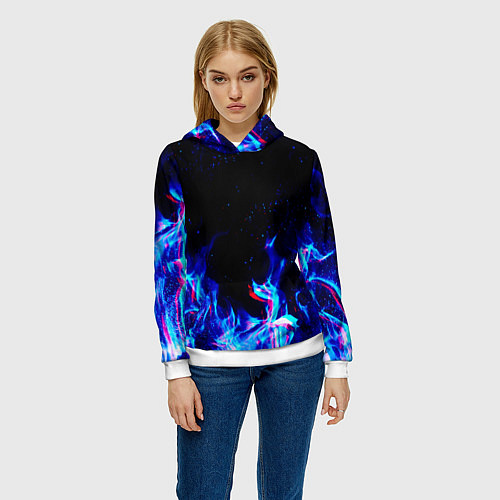 Женская толстовка СИНИЙ ОГОНЬ ГЛИТЧ / 3D-Белый – фото 3