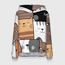 Толстовка-худи женская Котейки, цвет: 3D-меланж