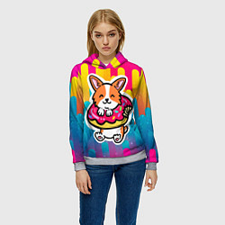 Толстовка-худи женская Милый корги, цвет: 3D-меланж — фото 2