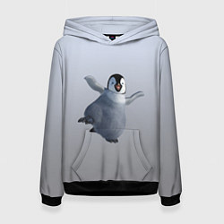 Толстовка-худи женская Мультяшный пингвин, цвет: 3D-черный