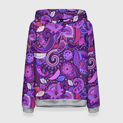 Толстовка-худи женская Фиолетовый этнический дудлинг, цвет: 3D-меланж