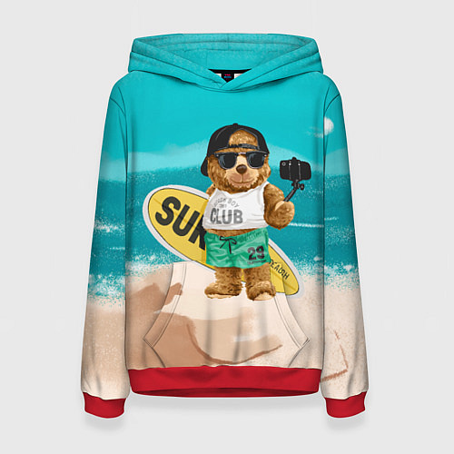 Женская толстовка Медвежонок серфер / 3D-Красный – фото 1