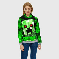 Толстовка-худи женская MINECRAFT CREEPER, цвет: 3D-меланж — фото 2