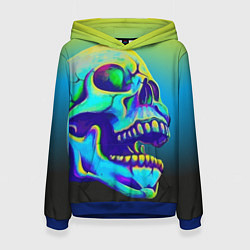 Толстовка-худи женская Neon skull, цвет: 3D-синий