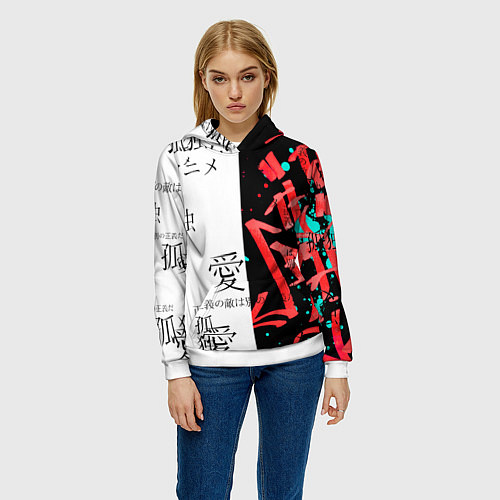 Женская толстовка Японские надписи / 3D-Белый – фото 3