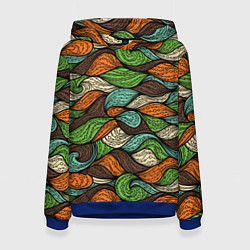 Толстовка-худи женская Абстрактные волны, цвет: 3D-синий