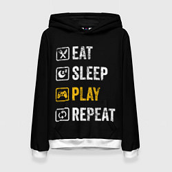 Толстовка-худи женская Eat Sleep Play Repeat, цвет: 3D-белый