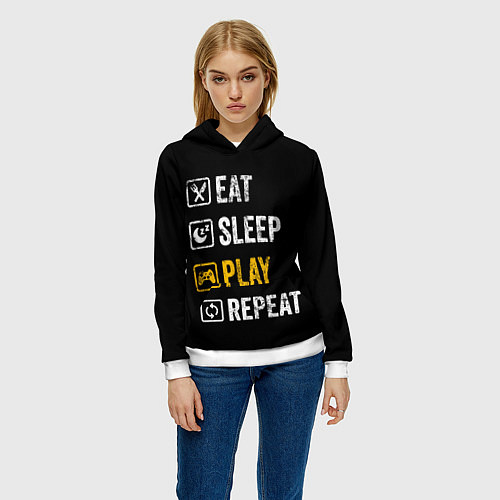 Женская толстовка Eat Sleep Play Repeat / 3D-Белый – фото 3