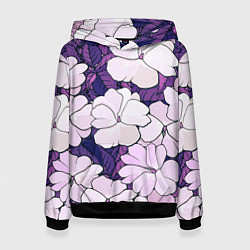Толстовка-худи женская Фиолетовые цветы, цвет: 3D-черный
