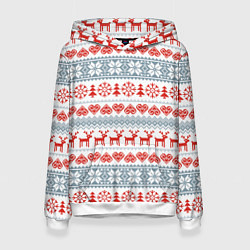 Толстовка-худи женская Новогодний пиксельный узор, цвет: 3D-белый