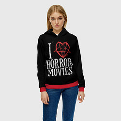 Толстовка-худи женская I Love Horror Movies, цвет: 3D-красный — фото 2