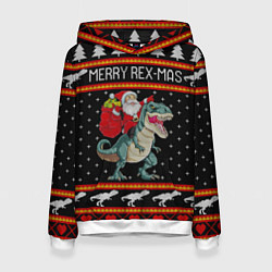 Толстовка-худи женская Merry Rex-mas, цвет: 3D-белый