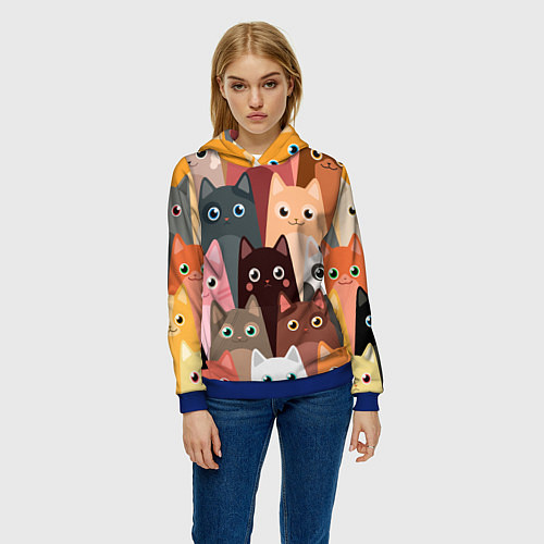 Женская толстовка Котики мультяшные / 3D-Синий – фото 3