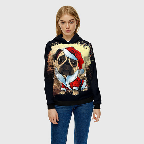 Женская толстовка Новогодний мопсян / 3D-Черный – фото 3