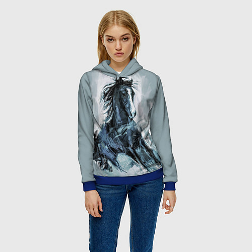 Женская толстовка Нарисованный конь / 3D-Синий – фото 3