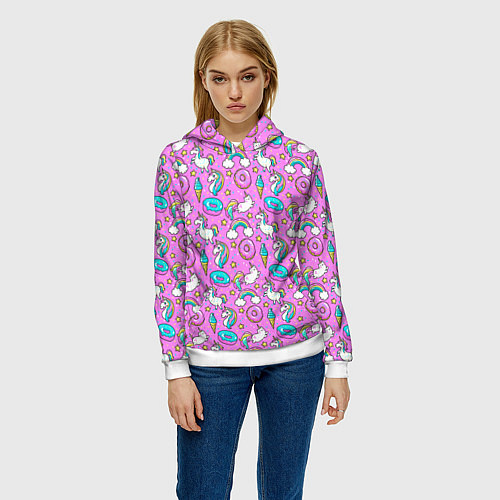 Женская толстовка Единороги и пончики / 3D-Белый – фото 3