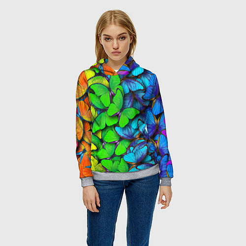 Женская толстовка Радужные бабочки / 3D-Меланж – фото 3