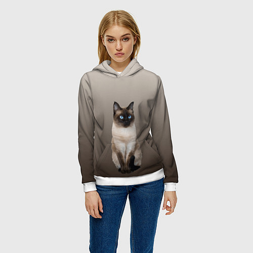 Женская толстовка Сиамский кот голубые глаза / 3D-Белый – фото 3