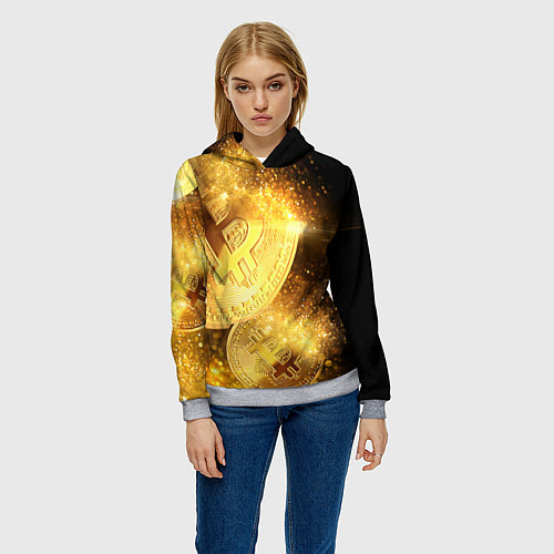 Женская толстовка БИТКОИН ЗОЛОТО BITCOIN GOLD / 3D-Меланж – фото 3