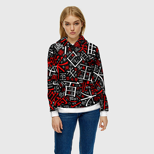 Женская толстовка КИТАЙСКИЕ ИЕРОГЛИФЫ / 3D-Белый – фото 3