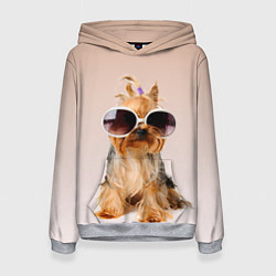 Толстовка-худи женская Собака в очках, цвет: 3D-меланж