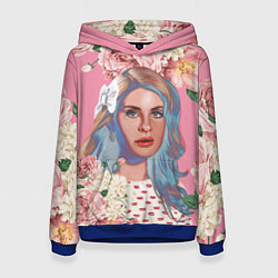Толстовка-худи женская Лана дел рей в цветах, цвет: 3D-синий