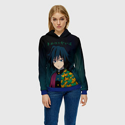 Толстовка-худи женская Гию Томиока Kimetsu no Yaiba, цвет: 3D-синий — фото 2