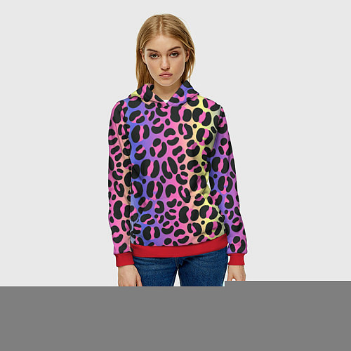 Женская толстовка Neon Leopard Pattern / 3D-Красный – фото 3