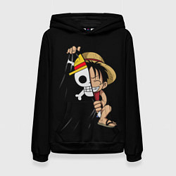 Толстовка-худи женская ONE PIECE ЛУФФИ ЧЕРЕП СИМВОЛ, цвет: 3D-черный