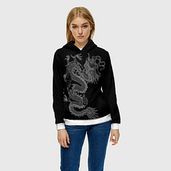 Толстовка-худи женская ЧБ Дракон, цвет: 3D-белый — фото 2