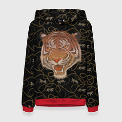 Толстовка-худи женская Морда тигра, цвет: 3D-красный