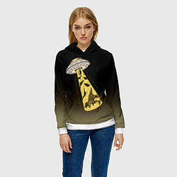 Толстовка-худи женская НЛО похищает динозавров, цвет: 3D-белый — фото 2