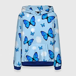 Толстовка-худи женская Бабочки Моргенштерна, цвет: 3D-синий