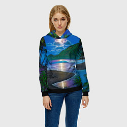 Толстовка-худи женская Гавайский пейзаж, цвет: 3D-черный — фото 2