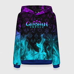 Толстовка-худи женская GENSHIN IMPACT НЕОНОВЫЙ ОГОНЬ, цвет: 3D-синий