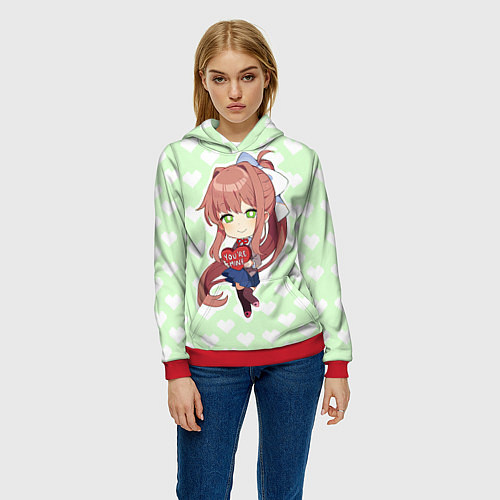 Женская толстовка Chibi Monika / 3D-Красный – фото 3