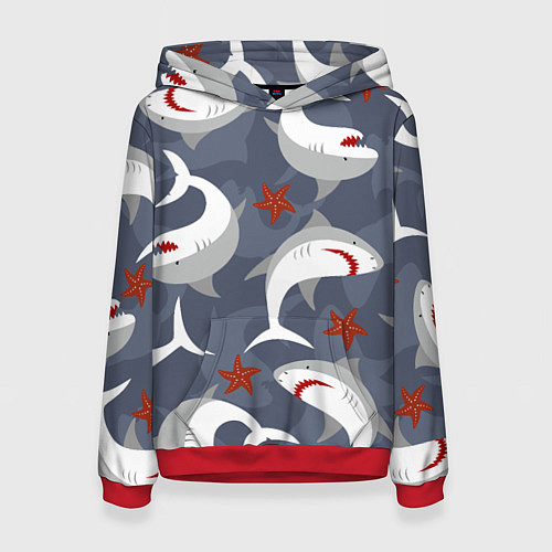 Женская толстовка Акулы / 3D-Красный – фото 1