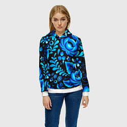 Толстовка-худи женская Гжель, цвет: 3D-белый — фото 2