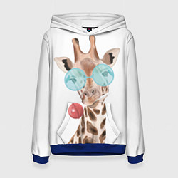 Толстовка-худи женская Жираф в очках, цвет: 3D-синий