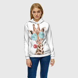 Толстовка-худи женская Жираф в очках, цвет: 3D-белый — фото 2