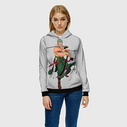 Толстовка-худи женская Арт Ророноа Зоро, One Piece, цвет: 3D-черный — фото 2