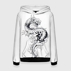 Толстовка-худи женская Китайский дракон на белом фоне, цвет: 3D-черный