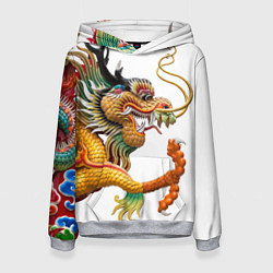 Толстовка-худи женская Желтый китайский дракон 3D, цвет: 3D-меланж