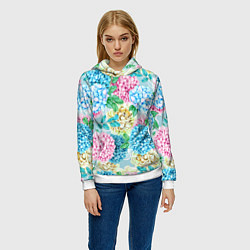 Толстовка-худи женская Гортензия в сказочном саду, цвет: 3D-белый — фото 2